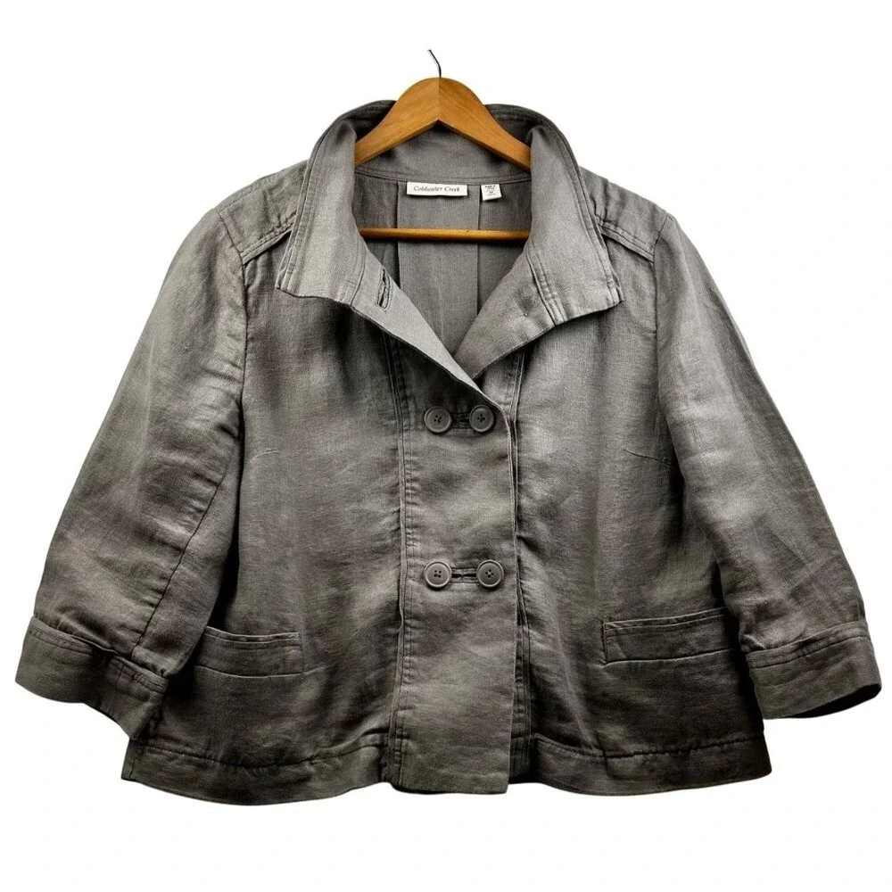 Coldwater Double-Breasted Jacket M(10-12) Cropped Safari Trench Style 100% Linen